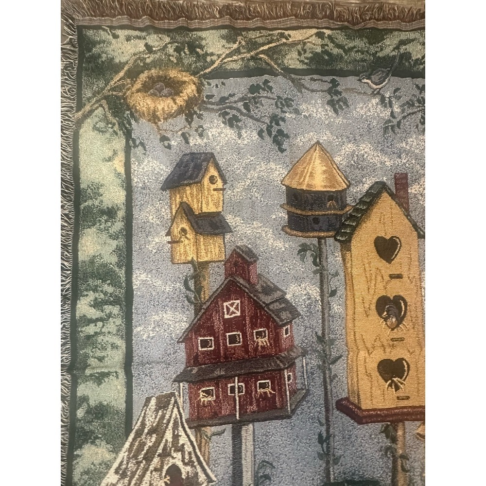 Birdhouse And Birds Tapestry‎ / Afghan Woven Throw  Country Chic 67"x50"